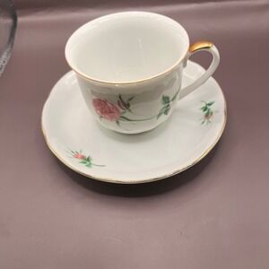 Floral Tea Cup and Saucer Set Gold Trimmed‎ Delicate Porcelain